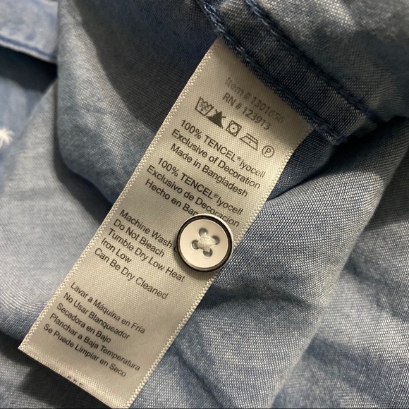 Jacks Girlfriend Blue Tencel Palm Tree Button Up - Picture 5 of 5